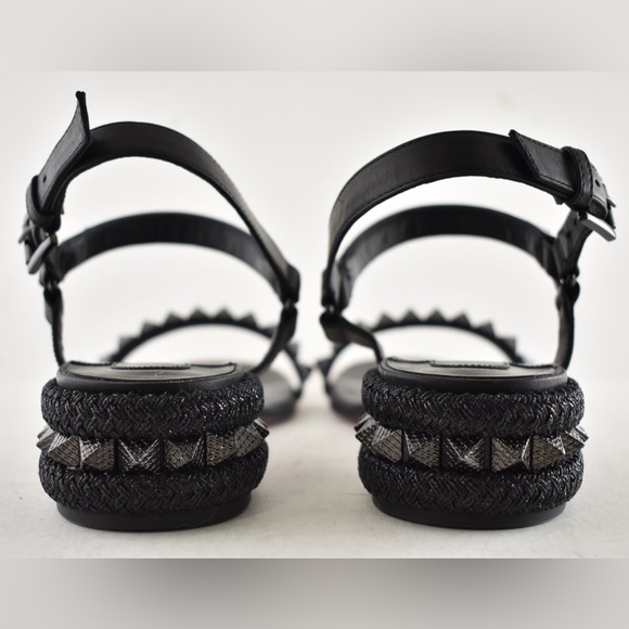 Christian Louboutin Pyrasand 30 Black Leather Block Heel Ankle Strap Sandal 35.5 - Picture 15 of 16